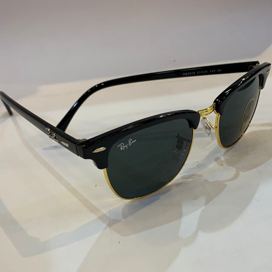 YAR RB Glossy Black Golden Frame Black Shade Unisex Sunglass RB3016 51 21 145