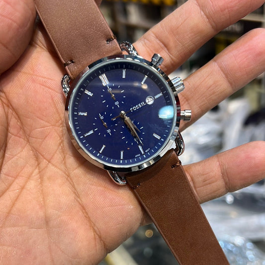 Blue Dial Brown Strap Chrono Watch For Men 400104