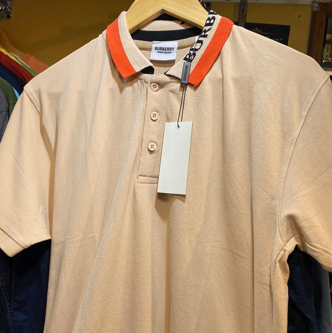 BUR Beige Orange Colour  Half Sleeves Collar TShirt 110321