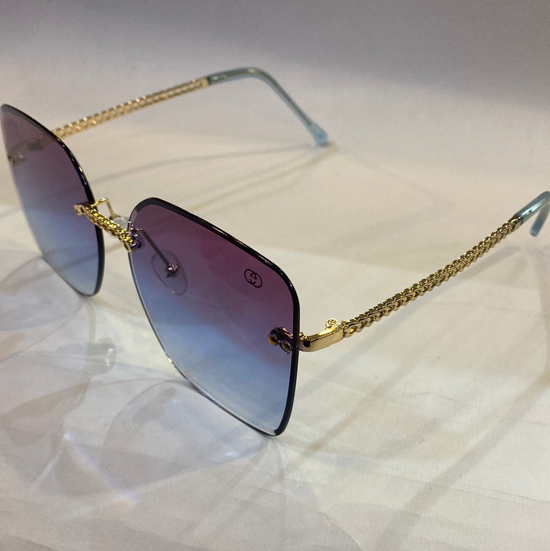 CUG Frameless Golden Stick Purple Blue Shade Sunglass 68122 61 17-145