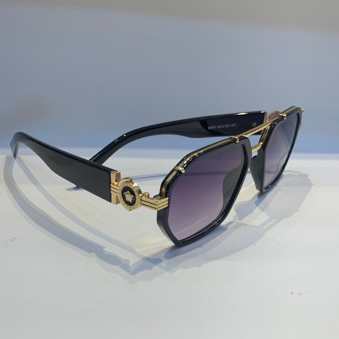 Rev Glossy Black Gold  Frame Purple Shade Unisex Sunglass 9556 62 18-143