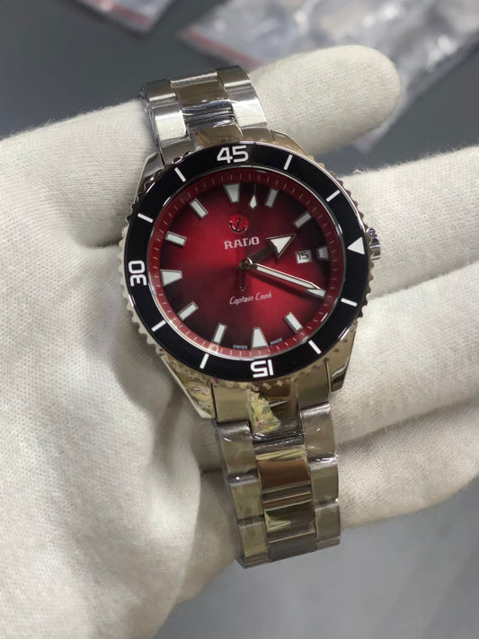 Dar Silver Chain Red Dial Automatic Men Watch 901269
