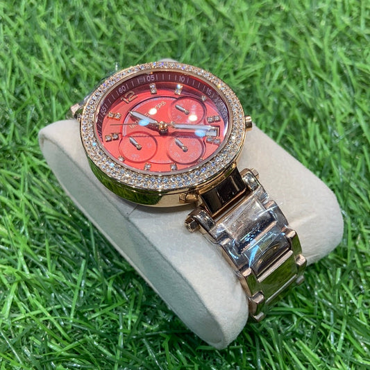 Cim Red Copper Chrono Stud CIM Ladies Chain Watch