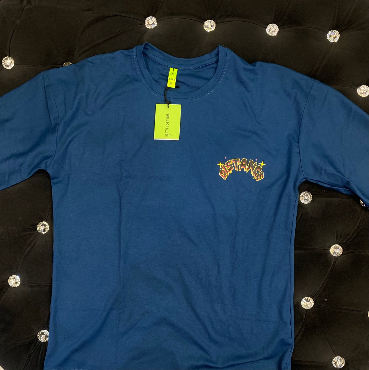 Mukhlis Navy Blue Colour With Distance Back Print Drop Shoulder TShirt 108593