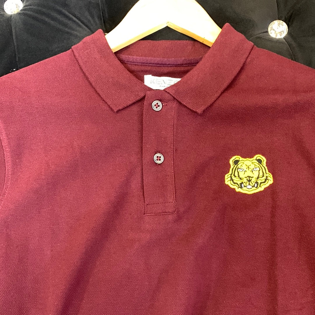 NEK Maroon Colour Yellow Tiger logo Print Half Sleeves Collar TShirt 110368