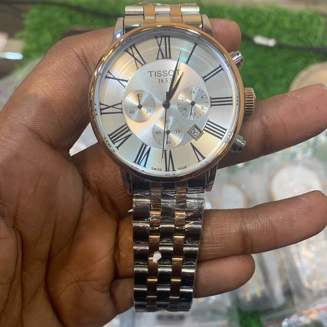 Sit Sliver Copper Chain Sliver Dial Chronograph Working Men Watch  400439