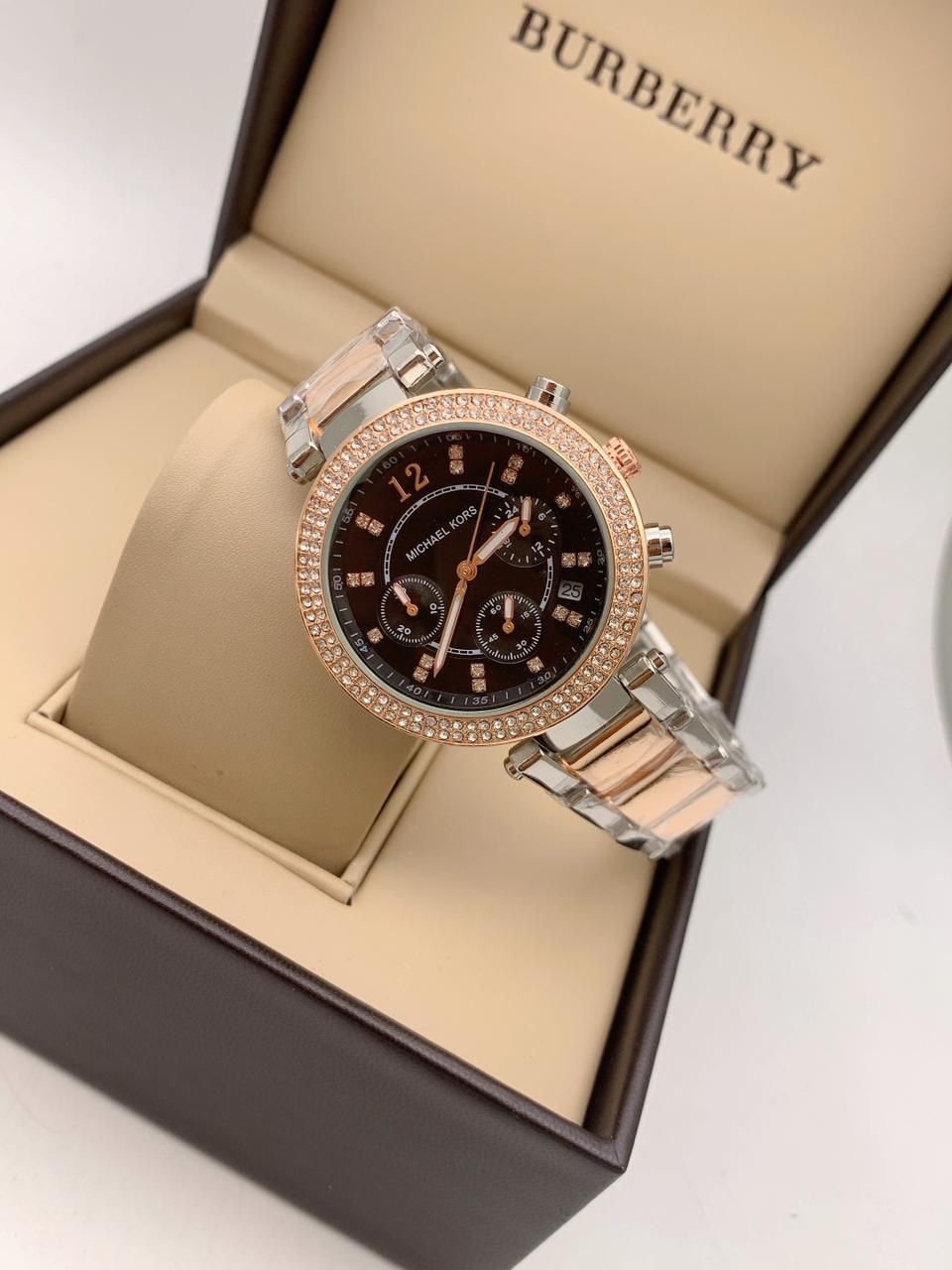 Cim Silver Copper Chain Black Dial Chronograph Working Ladies Watch