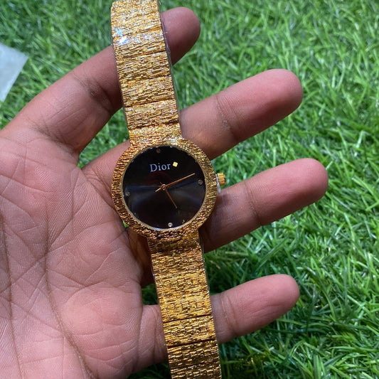 OID Gold Chain Black Dial Ladies Watch 401095