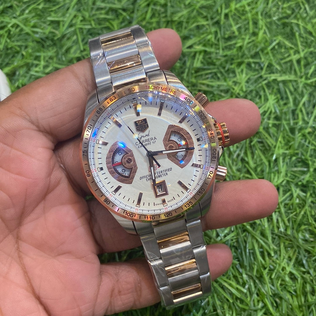 Gat Silver Copper Chain Copper Ring white Dial Chrono Watch for Men