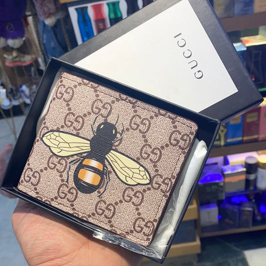 Branded Luxury Italian Leather Wallet Model Silk Screen Apricot Bees Black 60223009
