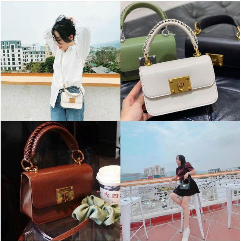 White Charles & Keith Bag Ivory Canvas Metallic Turn-Lock Bag - CHARLES & KEITH BE