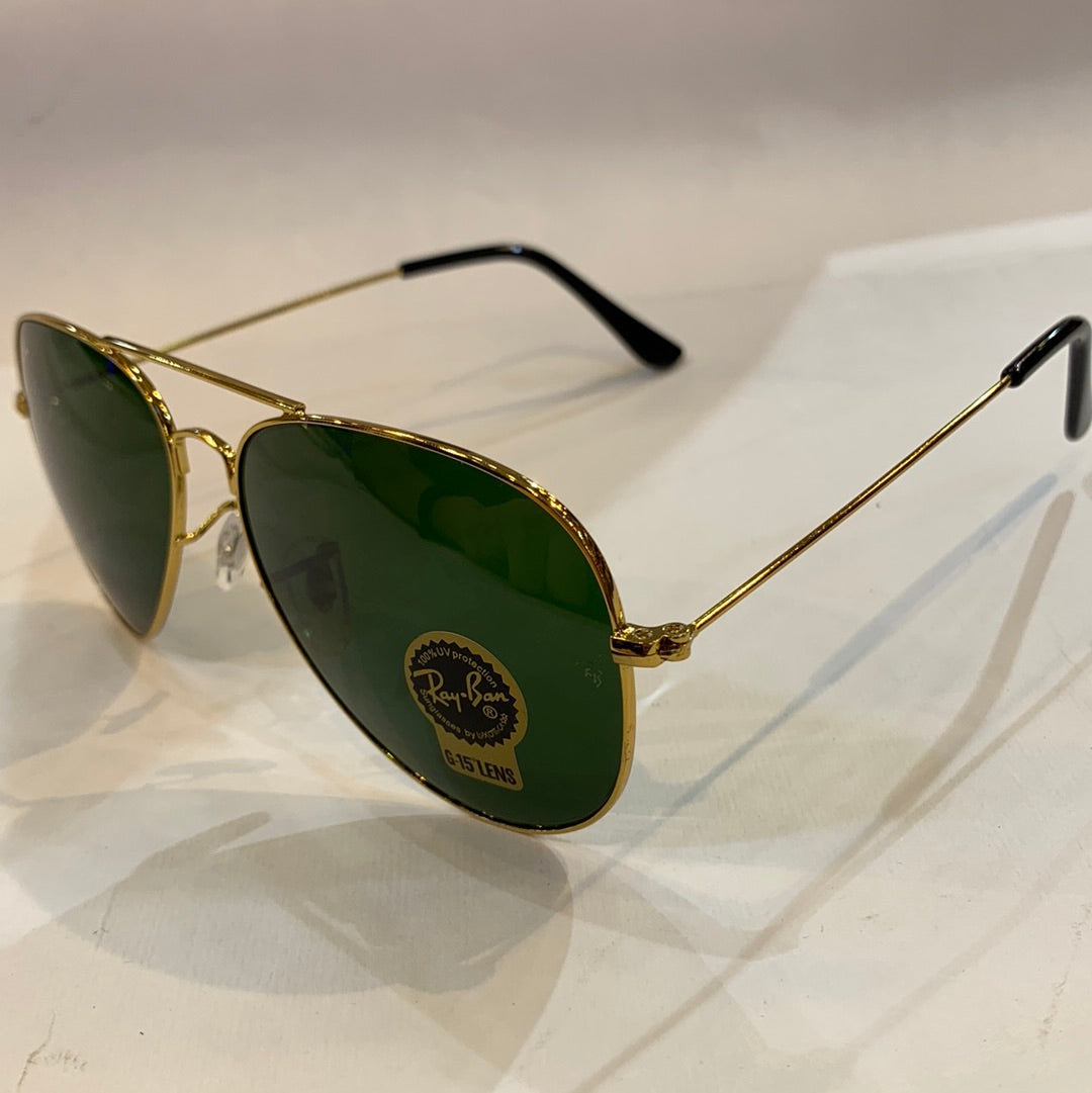 YAR RB Gold Frame Green Shade Unisex Aviator Sunglass RB 3025 58 14