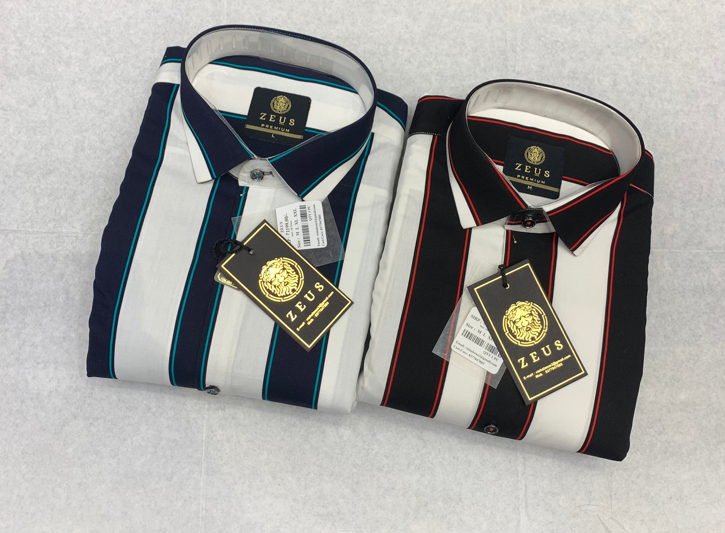 Zeus White Colour With Teal Navy Blue Big Stripes Premium Quality Party Wear Shirt 788501