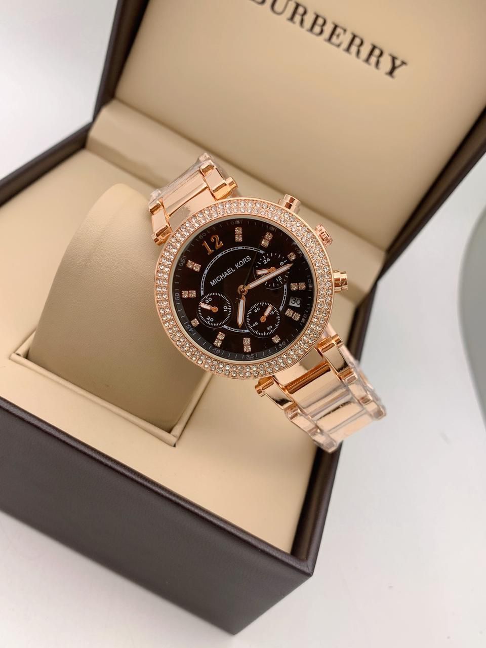 Cim Copper Chain Black Dial Chronograph Working Ladies Watch