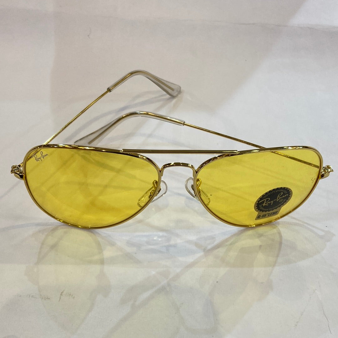 YAR RB Gold Frame Yellow Shade Unisex Aviator Sunglass RB 3026 60 14-135