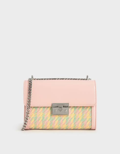 Charles Keith Chain Flap Shoulder Bag Pink