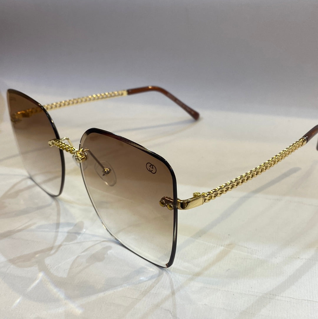 CUG Frameless Golden Stick Brown Shade Sunglass 68122 61 17-145