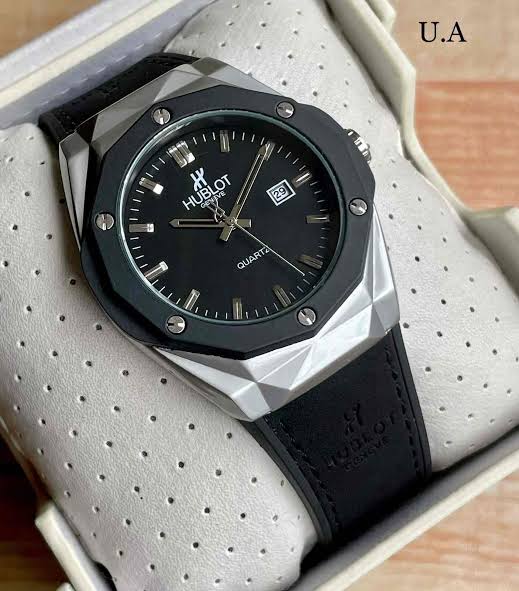 Buh Black Strap Silver Black Ring Black Dial Men Watch