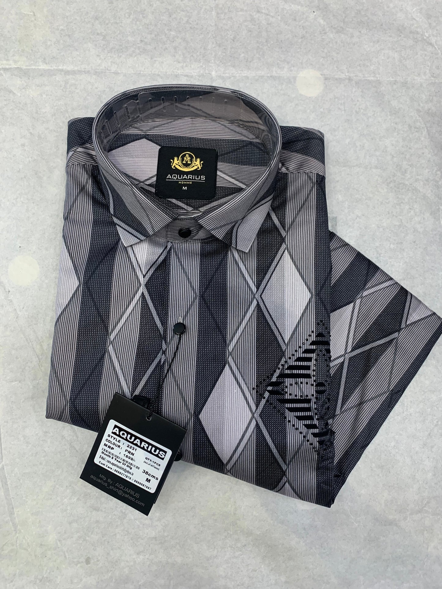 Aquarius Grey Black Color with Black Diamond Print Studded Design Premiere Quality Full sleeve Shirt 2231