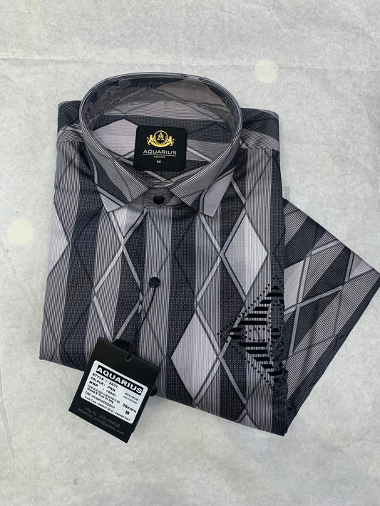 Aquarius Grey Black Color with Black Diamond Print Studded Design Premiere Quality Full sleeve Shirt 2231