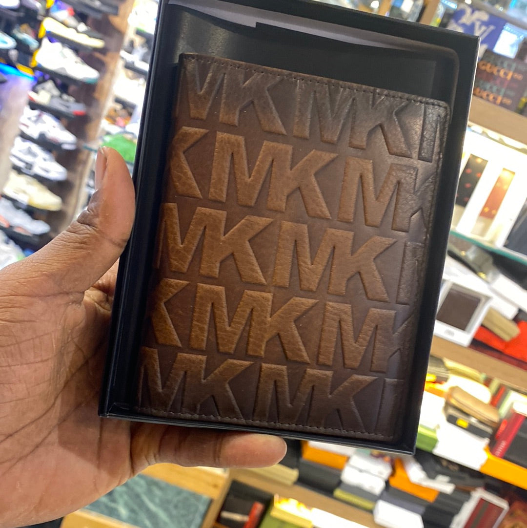 KM CIM Tan Colour With Monogram Design Genuine Leather Passport Holder Wallet 074398