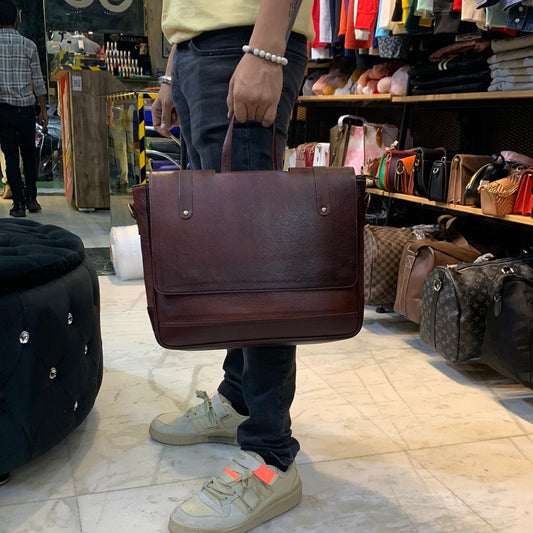 Cherry Colour Genuine Leather Heavy Quality Flap Laptop Bag 4220