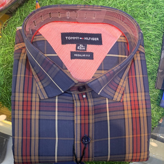 Red Blue Check Shirt Tom Mot Lycra Cotton Men’s Wear Shirt 110069