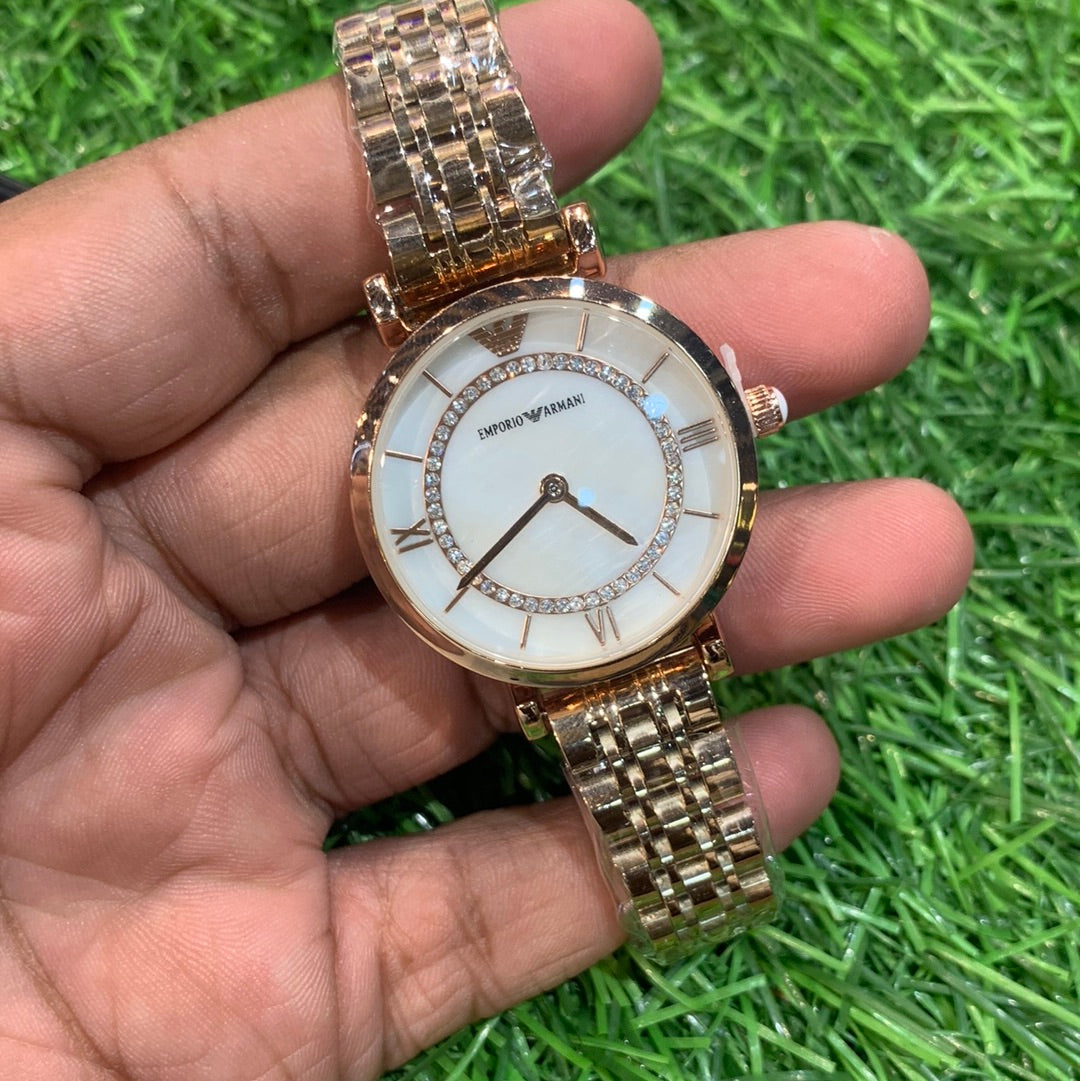 Mra Copper Chain White Dial  Stud Ladies Watch 400457