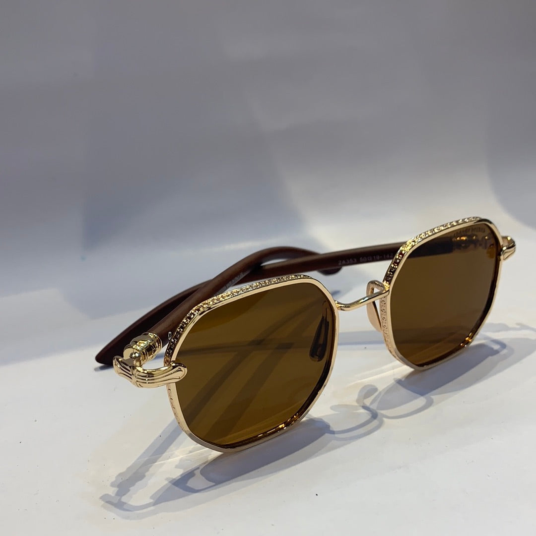 Car rac gold Frame brown Shade Unisex Sunglass 2A353 50 19 142