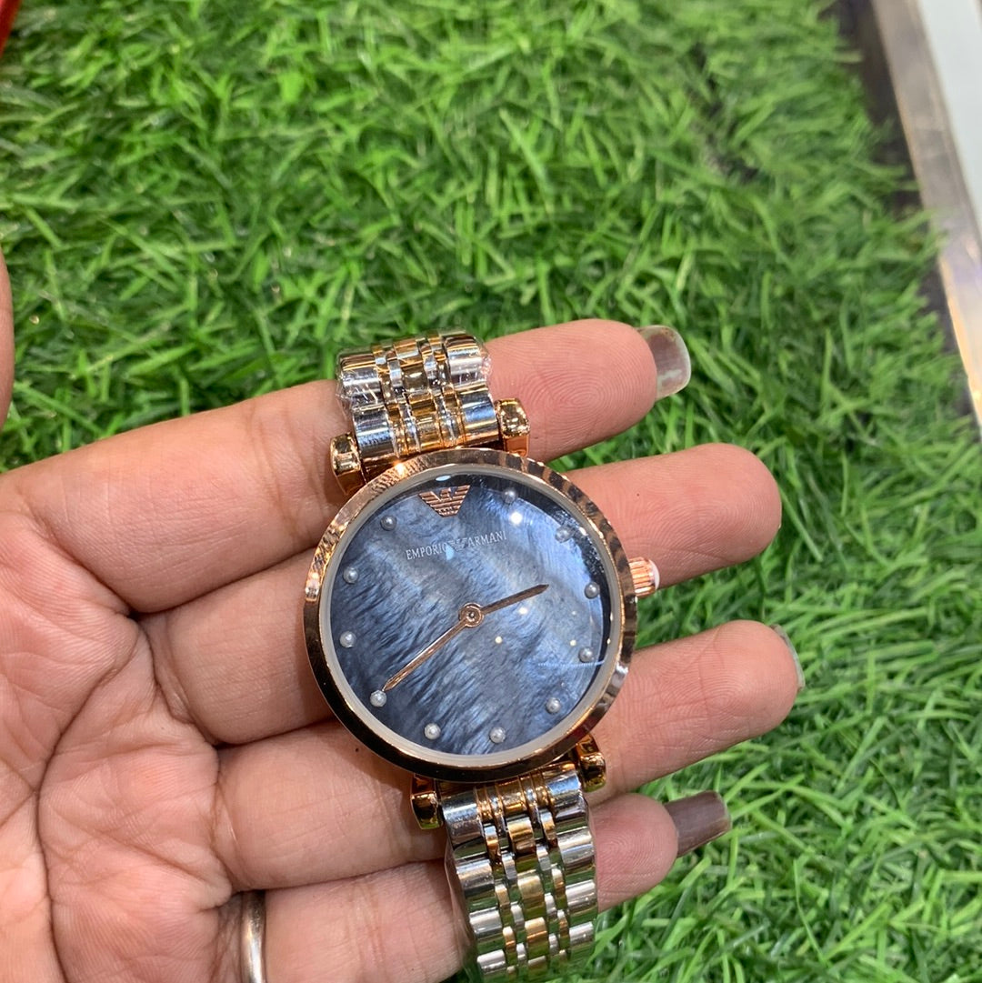 Mra Silver Copper Chain Blue Dial Ladies Watch