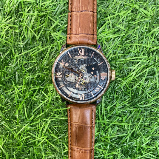 Sit Brown Strap Black Copper Dial Automatic Men Watch  500319