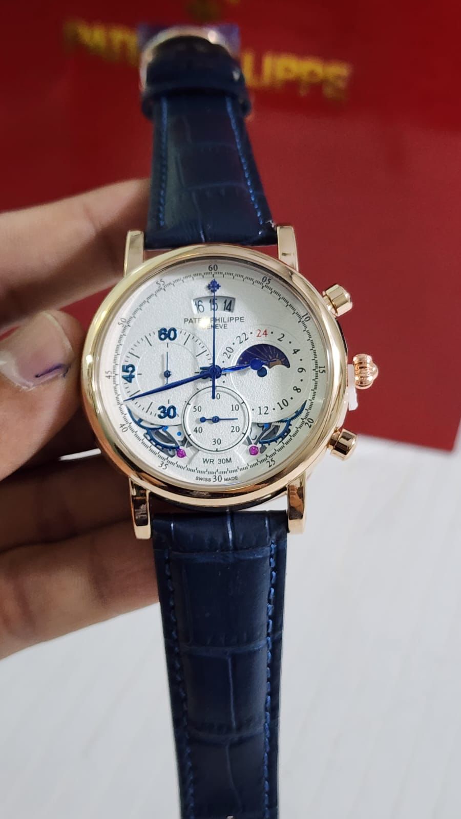 Pp Blue Strap Copper Ring White Dial Men Watch 901203