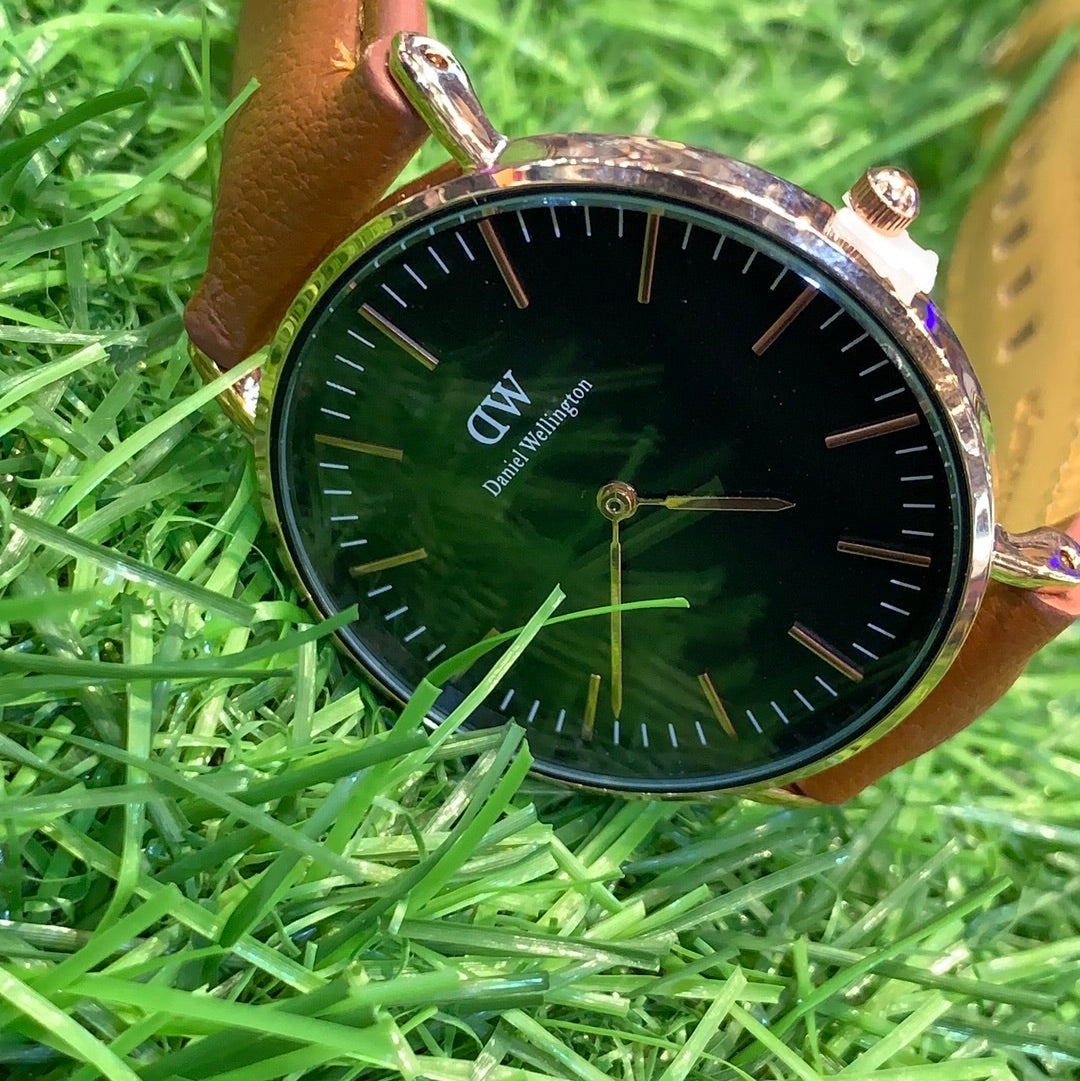 Brown Slim Strap Black Dial WD Men Watch 400556
