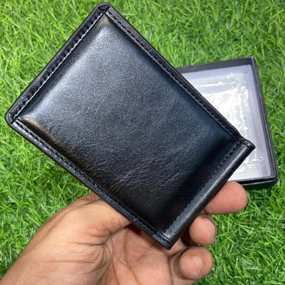 Black Genuine Leather Clipper Wallet for Men 800352