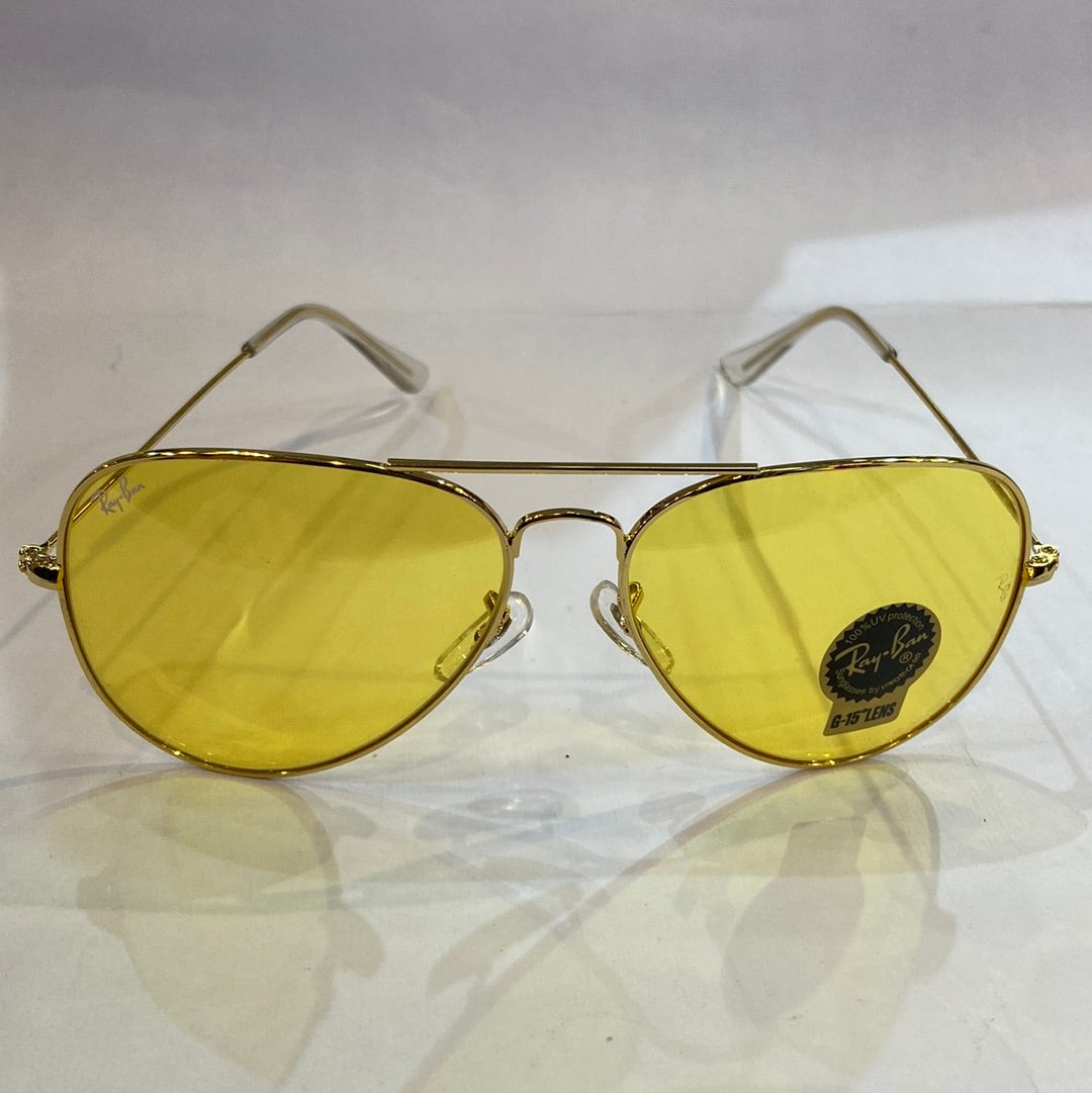 YAR RB Gold Frame Yellow Shade Unisex Aviator Sunglass RB 3026 60 14-135