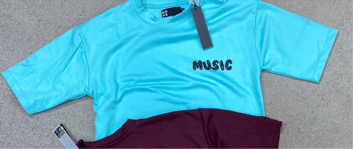 HOPE Blue Colour With Music Back Print Drop Shoulder TShirt 108568