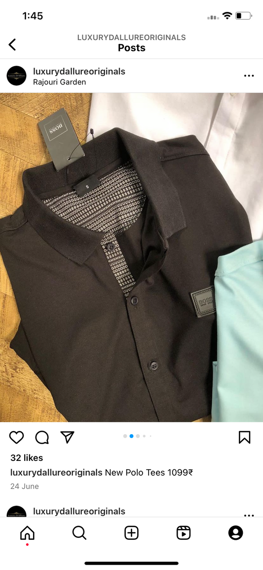 HUG GUH Black Color With Small Logo Lycra Fabric Shirt 861021