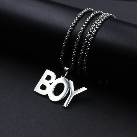 Sliver Boy Latter Pendant Necklace Chain 50300