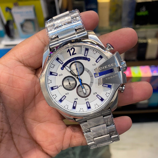 Eid Silver Chain White Dial Jap Machinery Heavy Men's Watch 401053