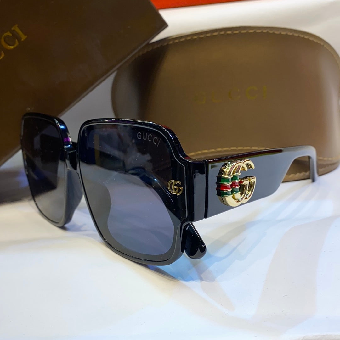CUG Glossy Black Frame Black Shade Unisex Branded Sunglasses 6203 6515-143