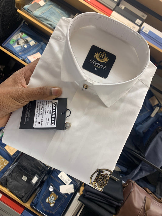AQUARIUS White Colour With Front Vens Sticker Full Sleeve Men Shirt 2207