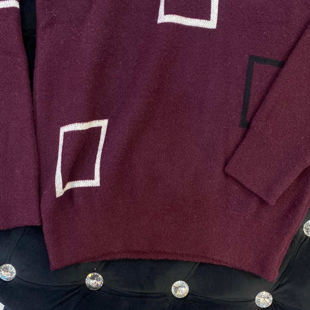 Purple ZR Soft Square Design Sweater for Men Unisex 9110