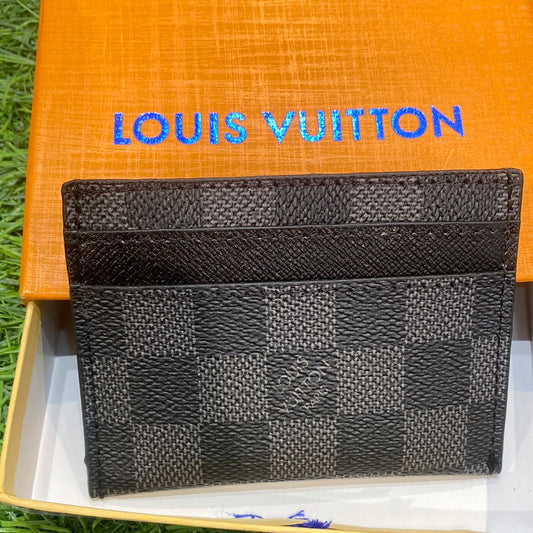 VL UOL Black Grid Genuine Leather Men Unisex Card Holder