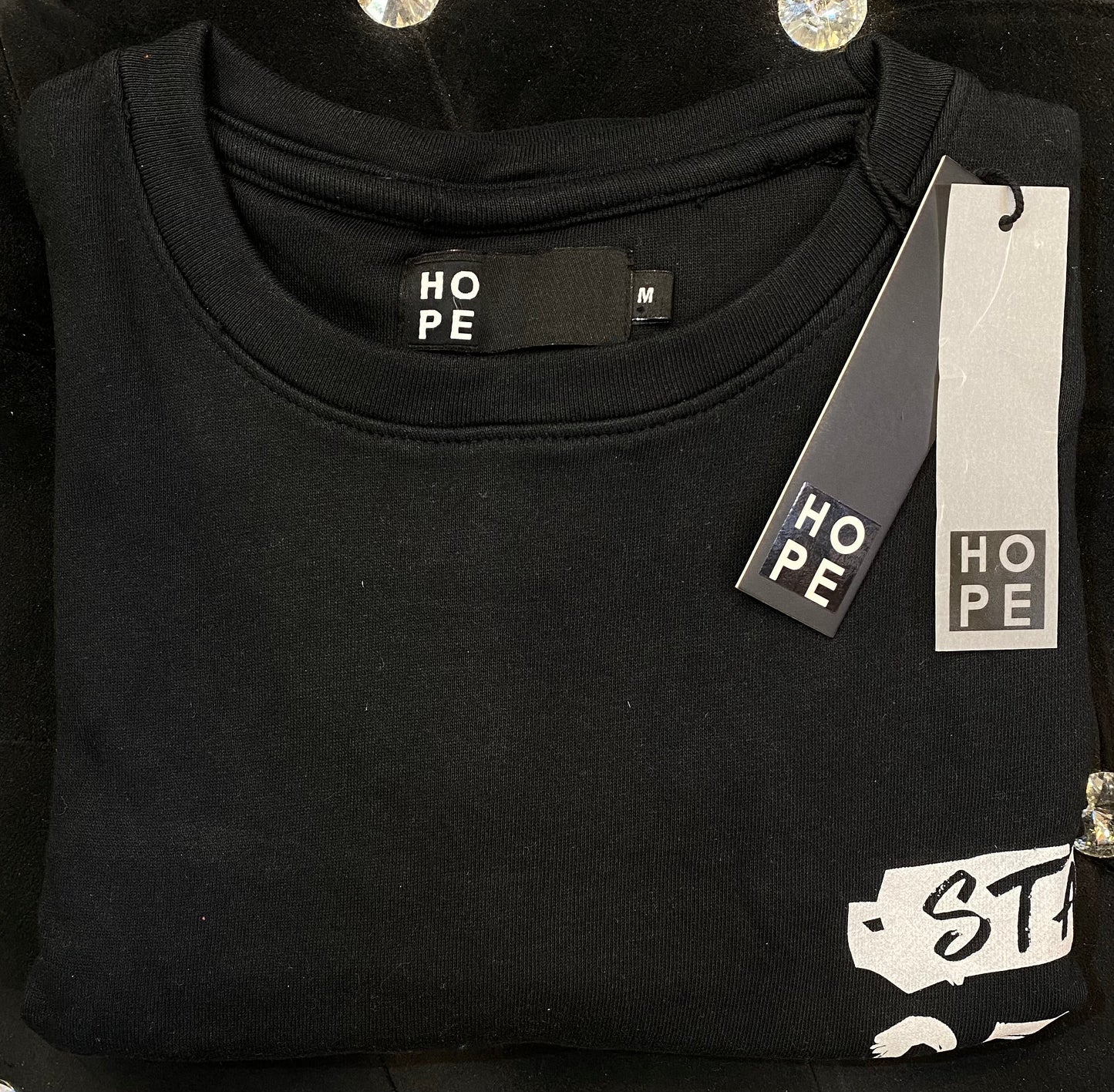 HOPE Black Colour With Stay Real Back Print Drop Shoulder TShirt 108559