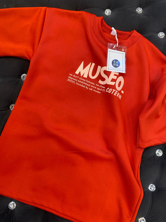 Red Colour with Back Print Museo Heavy Material Drop Shoulder 381326