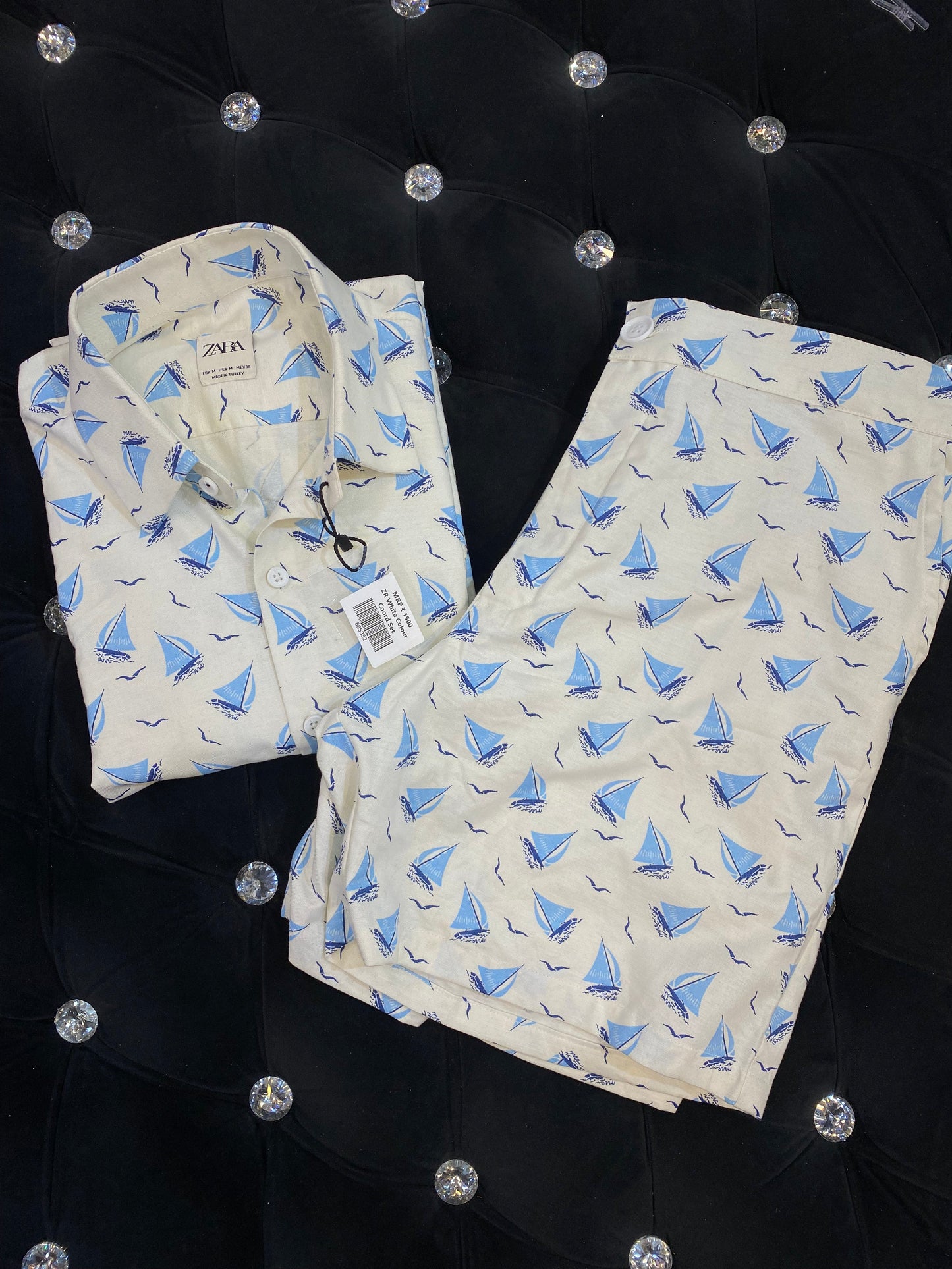 Zr White Colour With Boat Print half Sleeve Shirt And Shorts Combo Coord Set