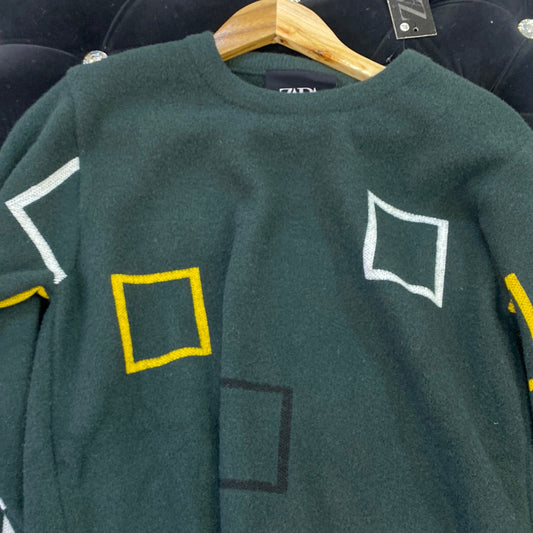 Dark Green ZR Soft Square Design Sweater for Men Unisex 9110