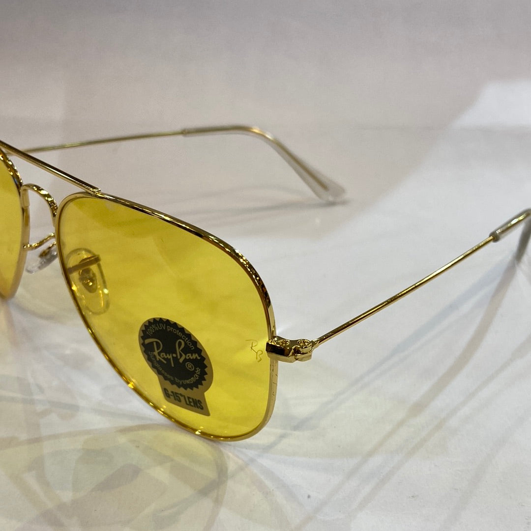 YAR RB Gold Frame Yellow Shade Unisex Aviator Sunglass RB 3026 60 14-135