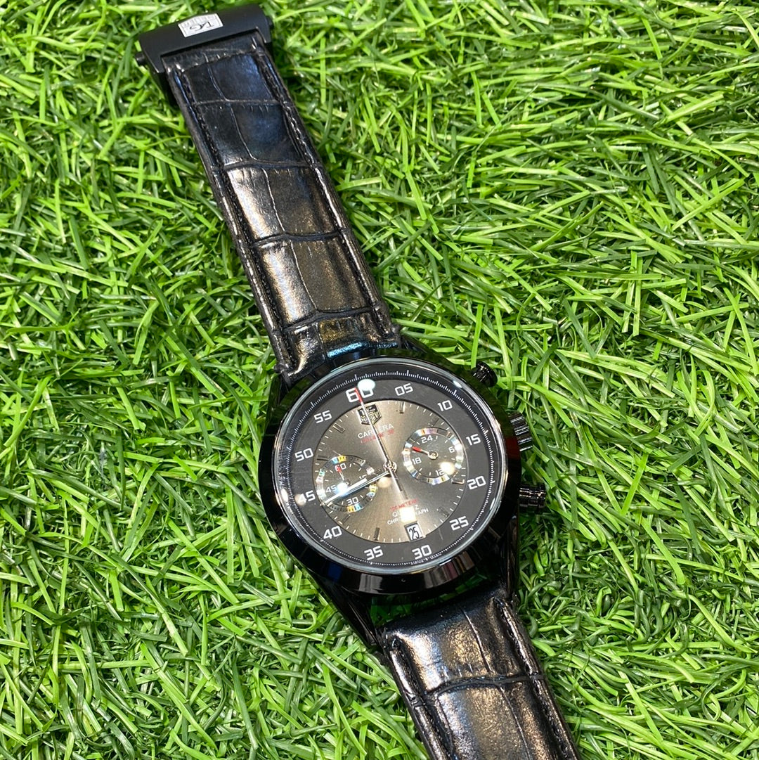Black Strap Black Ring Black Dial Chrono Working Men’s Watch 401169