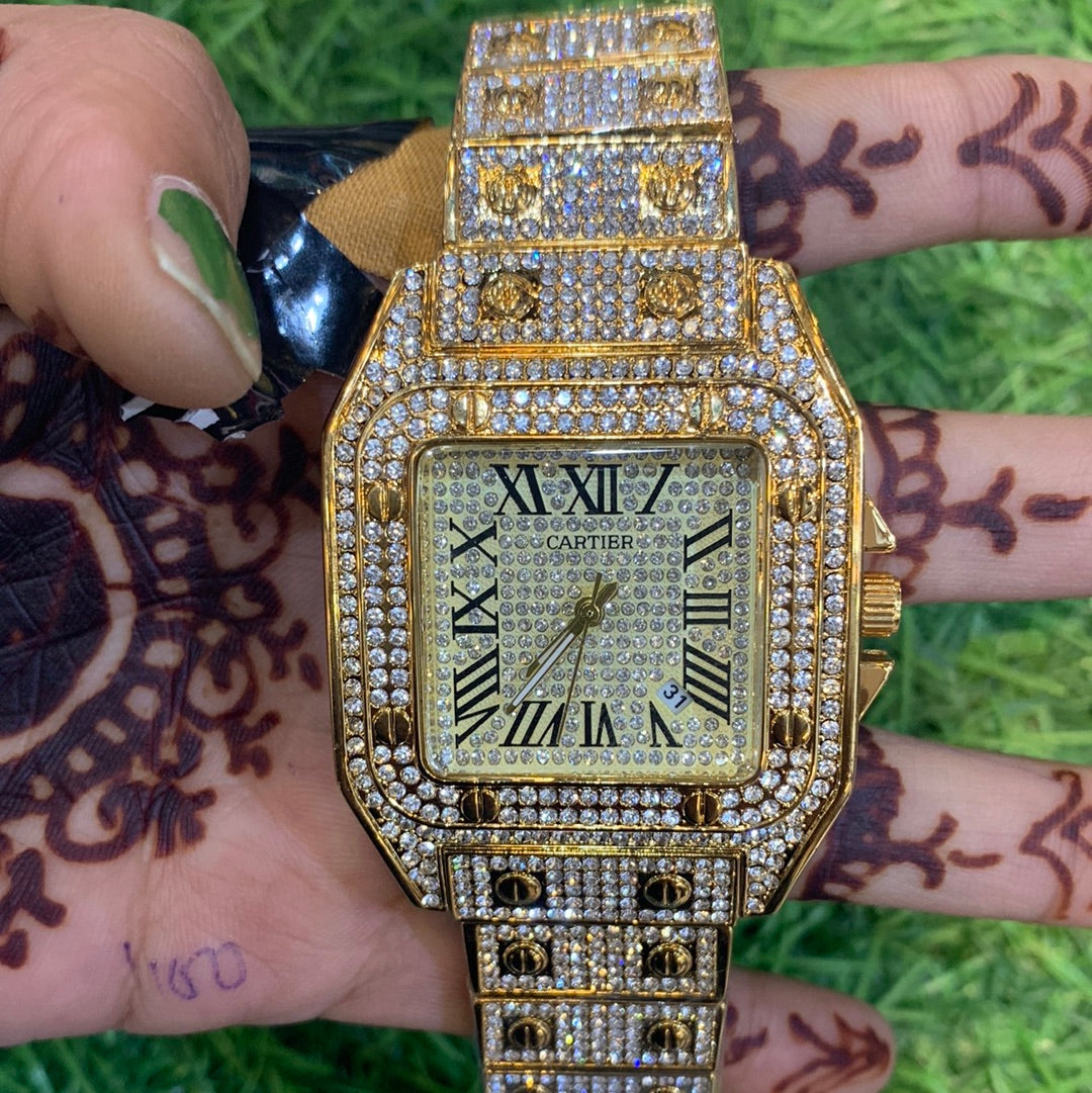 RAC gold diamond chain white dial Chrono working Men watch